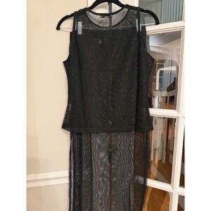 Hyfve Womens Black Mesh Shimmer 2 Piece Set Tank Top and Long Skirt Small
